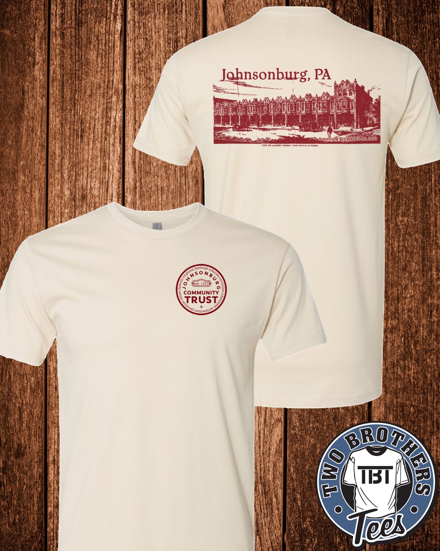 Johnsonburg Red Brick Block T-Shirt - Trust Logo on Front / Design on Back