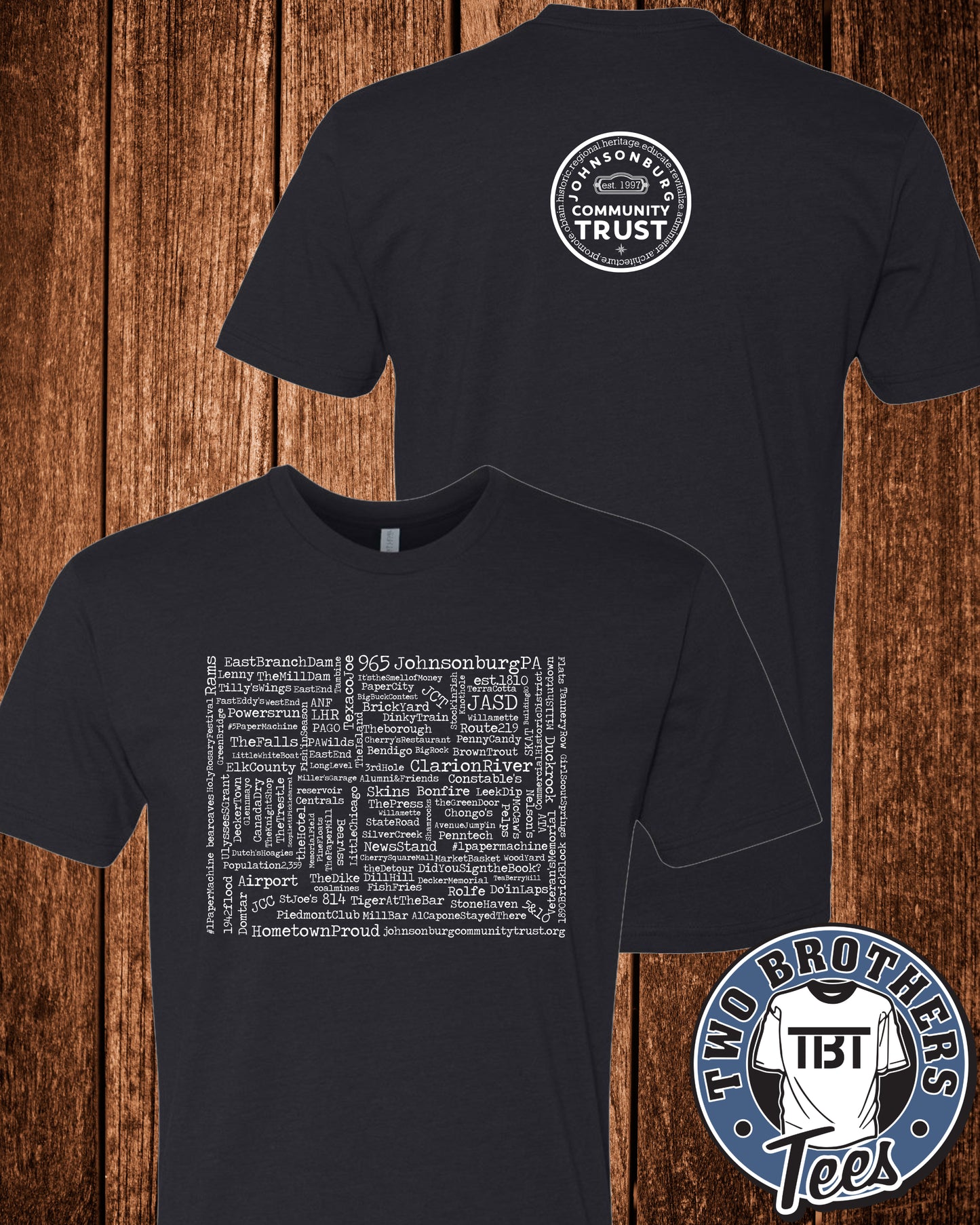 Johnsonburg Word Cloud T-Shirt - Design on Front / Trust Logo on Back