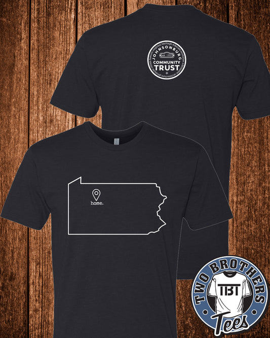 Johnsonburg PA State with Geotag T-Shirt - Design on Front / Trust Logo on Back