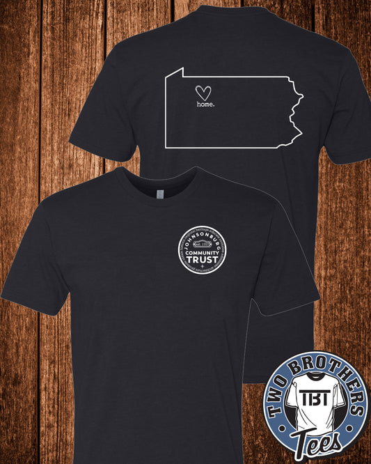 Johnsonburg PA State with Heart T-Shirt - Trust Logo on Front / Design on Back