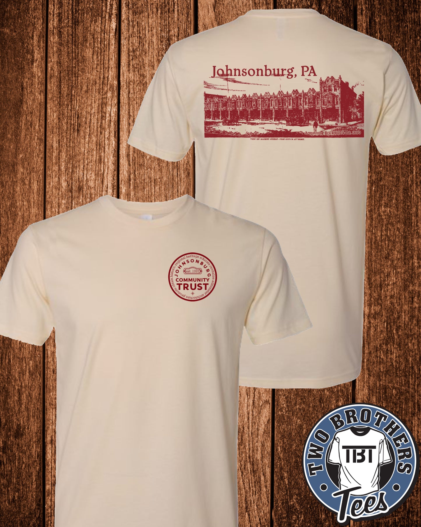 Johnsonburg Red Brick Block T-Shirt - Trust Logo on Front / Design on Back