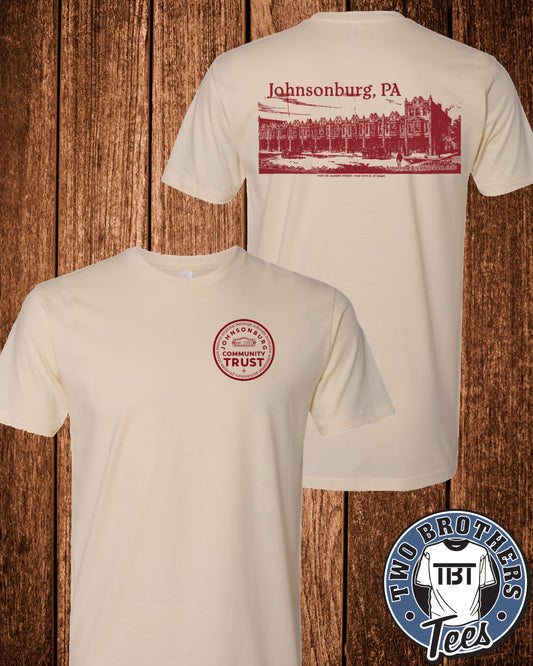 Johnsonburg Red Brick Block T-Shirt - Trust Logo on Front / Design on Back