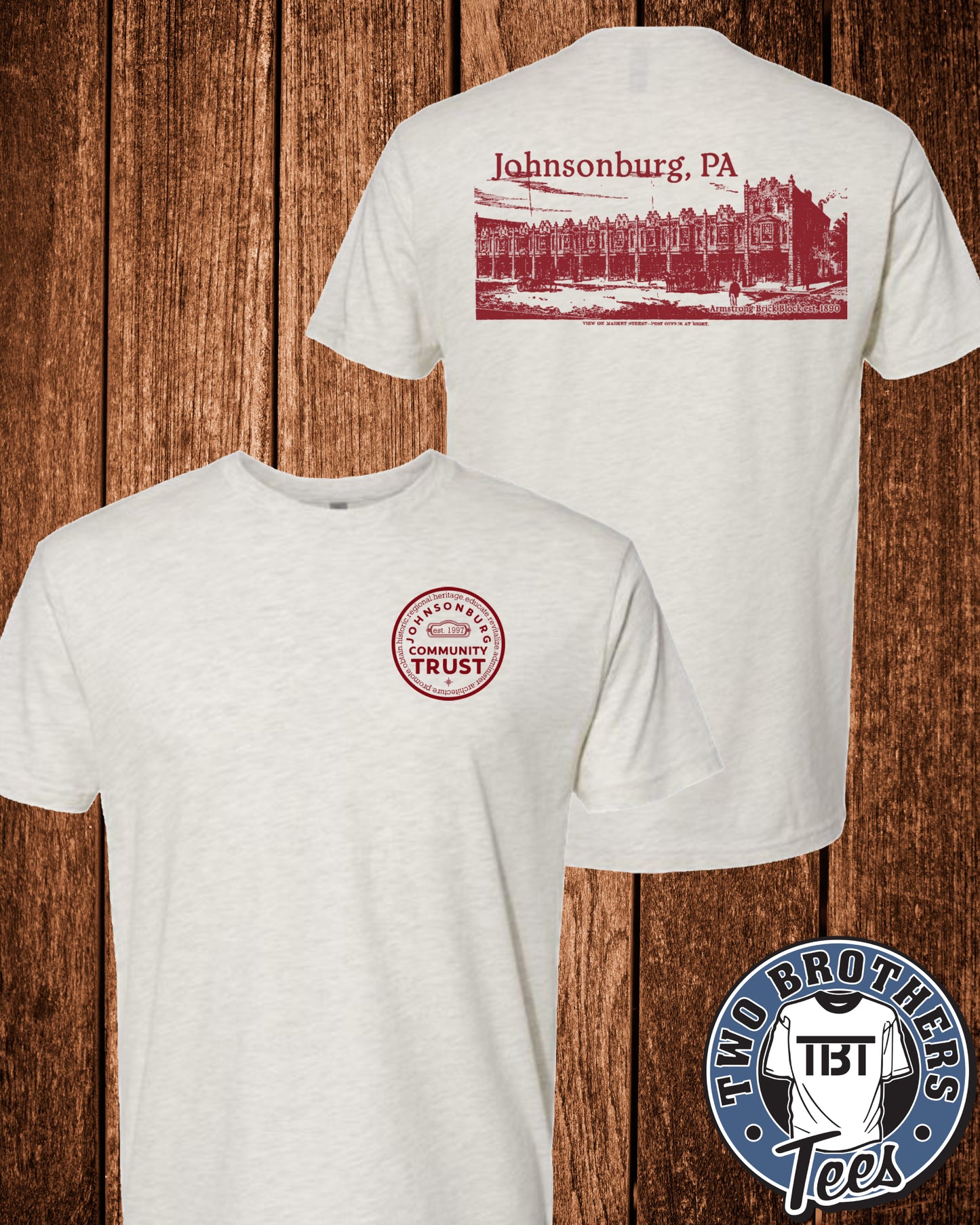 Johnsonburg Red Brick Block T-Shirt - Trust Logo on Front / Design on Back