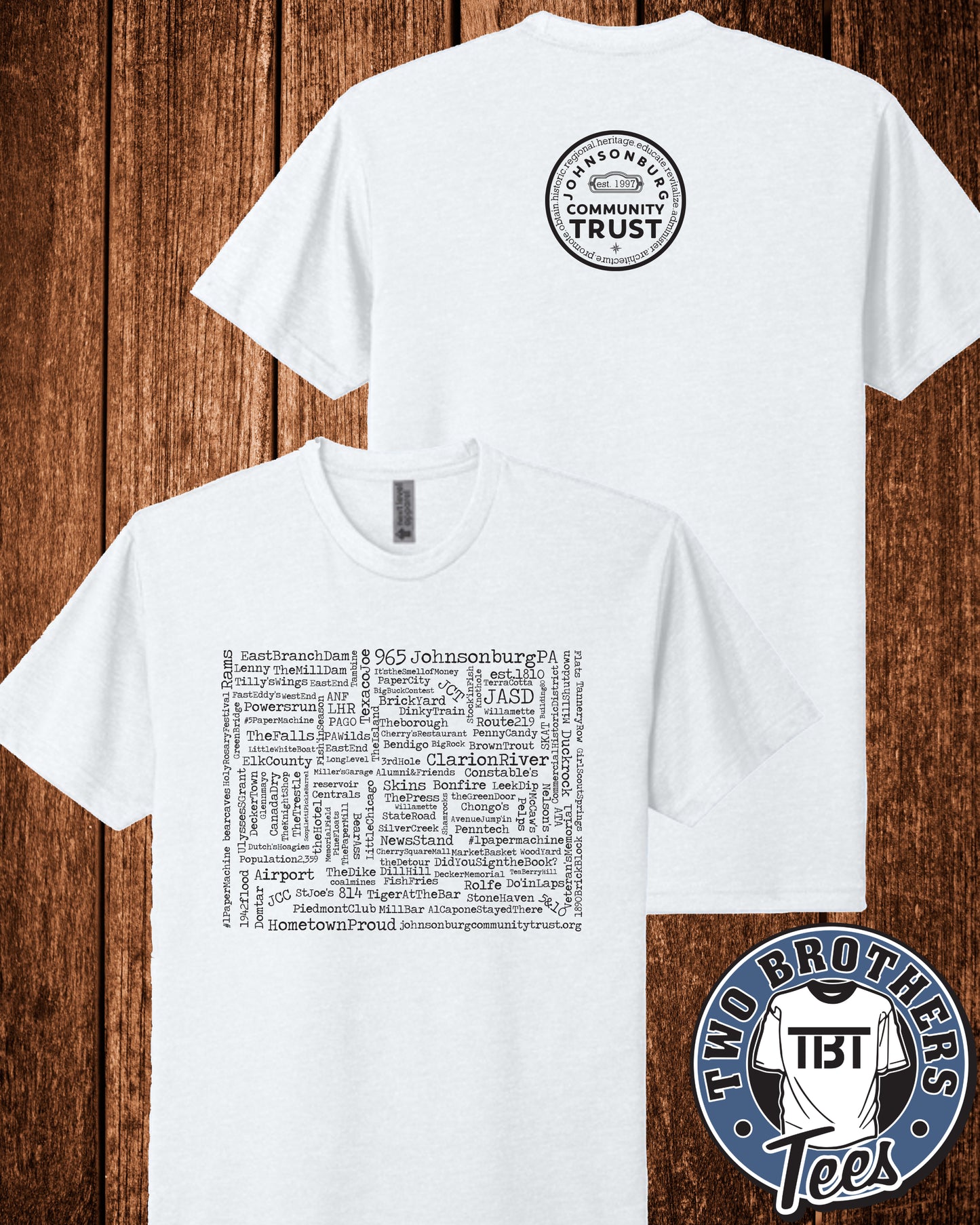 Johnsonburg Word Cloud T-Shirt - Design on Front / Trust Logo on Back
