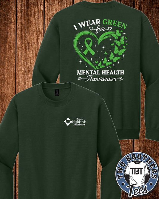 PHH Behavioral Health Crewneck Sweatshirt - Green Awareness Design